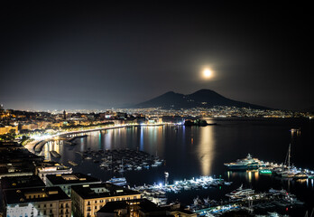 View from Posillipo on Naples by Night, Italy