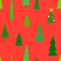 Seamless pattern with funny Christmas tree