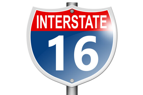 Interstate highway 16 road sign isolated on white background