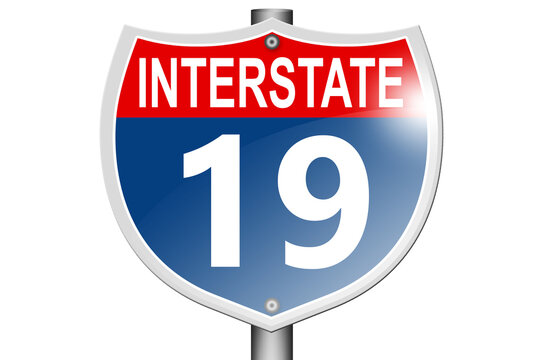 Interstate highway 19 road sign isolated on white background