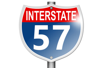 Interstate highway 57 road sign isolated on white background
