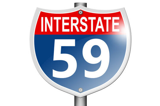Interstate highway 59 road sign isolated on white background