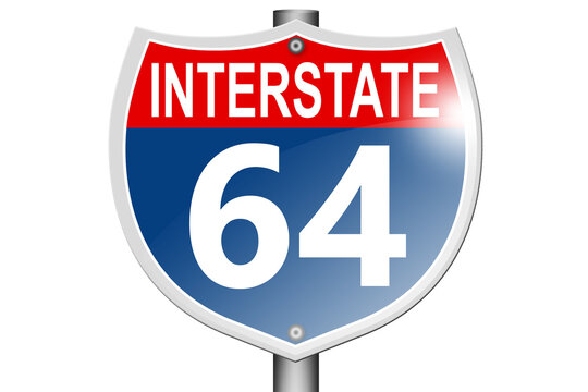 Interstate highway 64 road sign isolated on white background