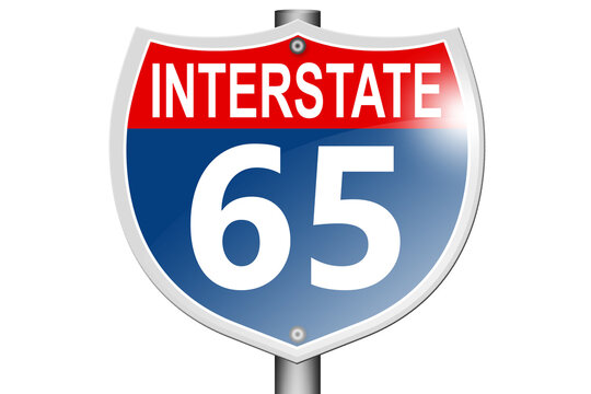 Interstate highway 65 road sign isolated on white background
