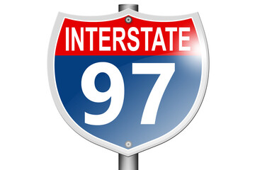 Interstate highway 97 road sign isolated on white background - obrazy, fototapety, plakaty