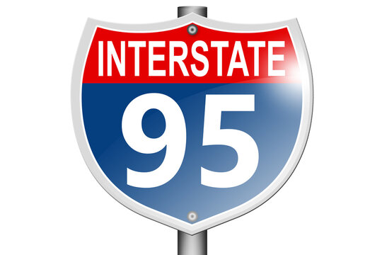 Interstate highway 95 road sign isolated on white background