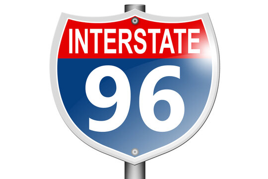 Interstate highway 96 road sign isolated on white background