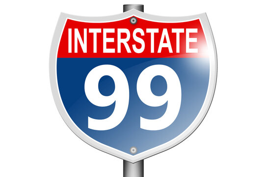 Interstate highway 99 road sign isolated on white background