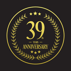 Luxury 39th years anniversary vector icon, logo. Graphic design element