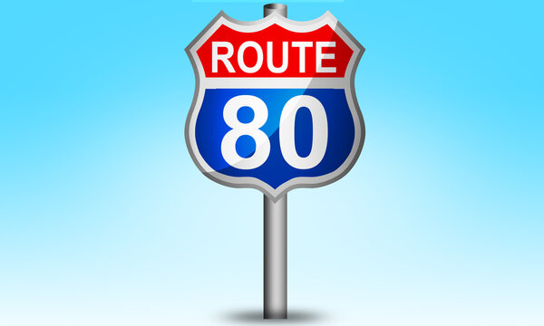 Vintage USA route 80 road sign with post