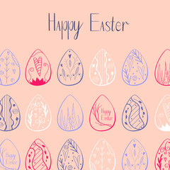Easter poster in pastel colors with design original eggs ornament. Cute and spring eggs. 