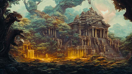 Fototapeta na wymiar Artistic concept painting of an ancient temple, background illustration.