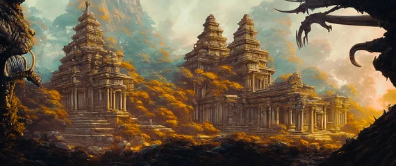 Fotobehang Artistic concept painting of an ancient temple, background illustration. © 4K_Heaven