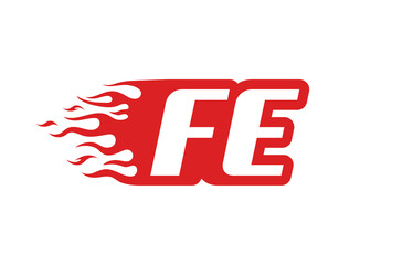 Letter FE or F E fire logo vector illustration in red and white. Speed flame icon for your project, company or application.