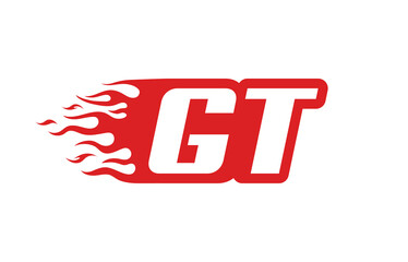 Letter GT or G T fire logo vector illustration in red and white. Speed flame icon for your project, company or application.