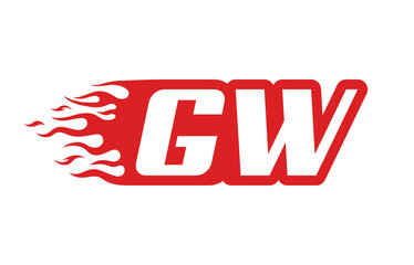 Letter GW or G W fire logo vector illustration in red and white. Speed flame icon for your project, company or application.