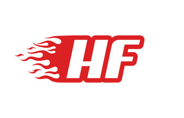 Letter HF or H F fire logo vector illustration in red and white. Speed flame icon for your project, company or application.
