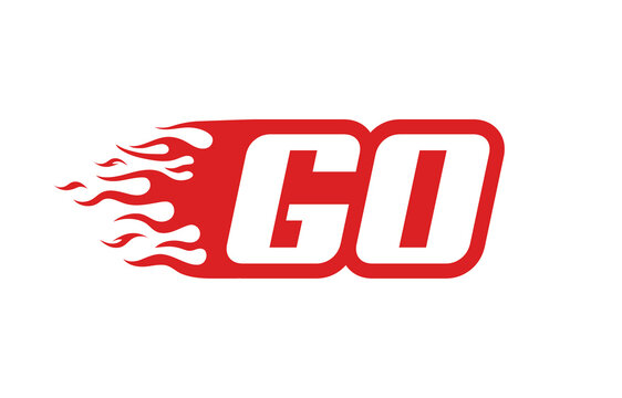 Letter GO or G O fire logo vector illustration in red and white. Speed flame icon for your project, company or application.