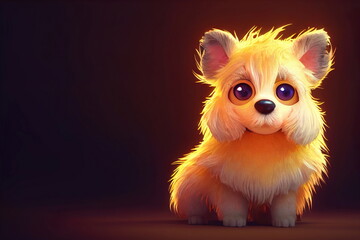 adorable fluffy puppy standing on the ground, cute face, big eyes, dog background, 3d illustration, 3d render