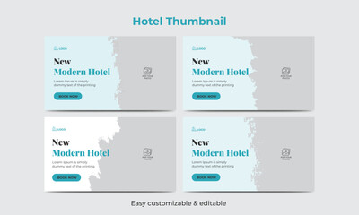 Hotel travel and tour video thumbnail design bundle. Hotel tourism marketing service video thumbnail set