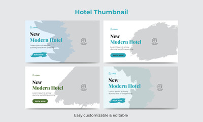 Hotel travel and tour video thumbnail design bundle. Hotel tourism marketing service video thumbnail set