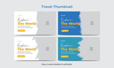 Travel and tour video thumbnail design bundle. Hotel tourism marketing service video thumbnail set