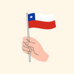 Cartoon Hand Holding Chilean Flag Icon, The Flag of Chile, Concept Illustration, Flat Design Isolated Vector.
