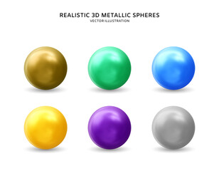 Realistic 3d metallic spheres vector illustration