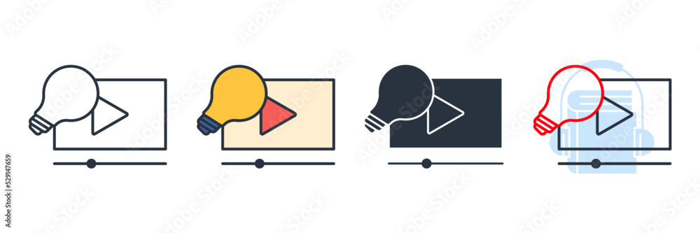 Aufkleber video tutorial icon logo vector illustration. light bulb with video player symbol template for graph