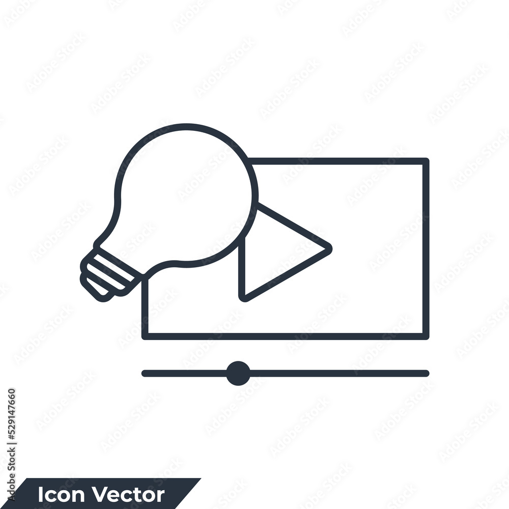 Poster video tutorial icon logo vector illustration. light bulb with video player symbol template for graph