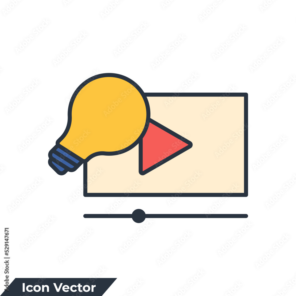 Poster video tutorial icon logo vector illustration. light bulb with video player symbol template for graph