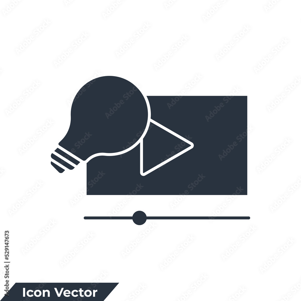 Poster video tutorial icon logo vector illustration. light bulb with video player symbol template for graph