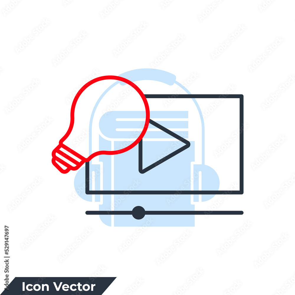 Poster video tutorial icon logo vector illustration. light bulb with video player symbol template for graph