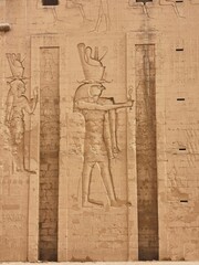 Vertical shot of the edfu temple in egypt with its incredible antiquities