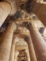 Low angle shot of the edfu temple in egypt with its incredible antiquities
