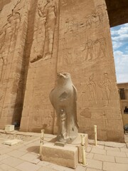 Vertical shot of the edfu temple in egypt with its incredible antiquities