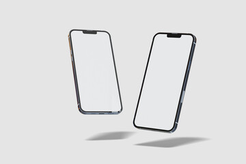 Two floating smartphones with blank screen