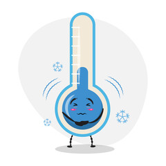 Freezing thermometer in flat cartoon style. Vector cartoon illustration. 