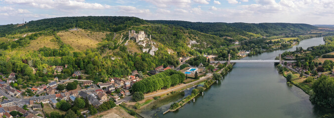 aerial view on gaillard castle in the city of the andelys