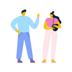 Man and woman, couple talking flat vector illustration