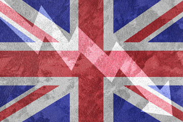 Fototapeta na wymiar Arrow down on the background of the Great Britain flag. The concept of economic recession, depression and crisis.