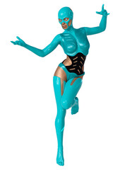 3D Rendering Female Robot on White