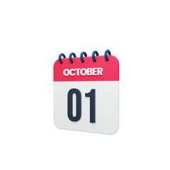 October Realistic Calendar Icon 3D Rendered October 01