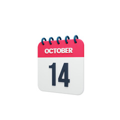 October Realistic Calendar Icon 3D Rendered October 14
