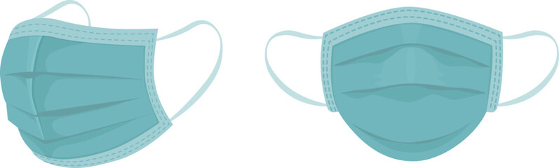 Medical mask, side view and front view. A mask to protect against viruses. A means of protection against the spread of viruses. Vector illustration isolated on a white background