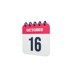 October Realistic Calendar Icon 3D Rendered October 16
