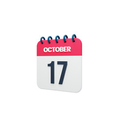 October Realistic Calendar Icon 3D Rendered October 17