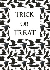 Halloween Party Design template with black ravens. Card or invitation template. Poster for your event design.