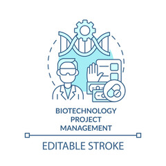 Biotechnology project management turquoise concept icon. Scientific specialist abstract idea thin line illustration. Isolated outline drawing. Editable stroke. Arial, Myriad Pro-Bold fonts used