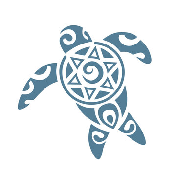 Maori Polynesian Ethno Tribal Boho Style Turtle. Turtle logo graphic design concept. Editable sea turtle element, can be used as logotype, icon, template in web and print